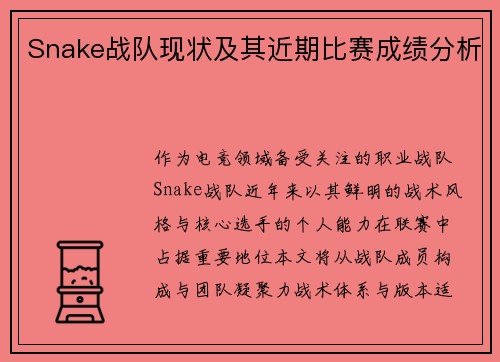 Snake战队现状及其近期比赛成绩分析