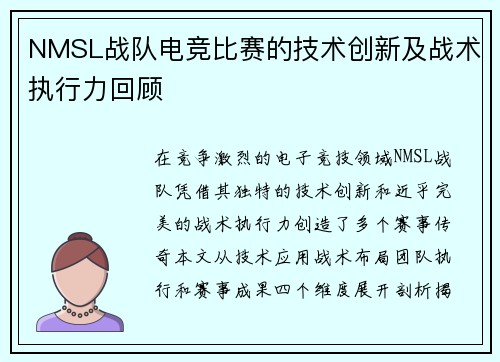 NMSL战队电竞比赛的技术创新及战术执行力回顾